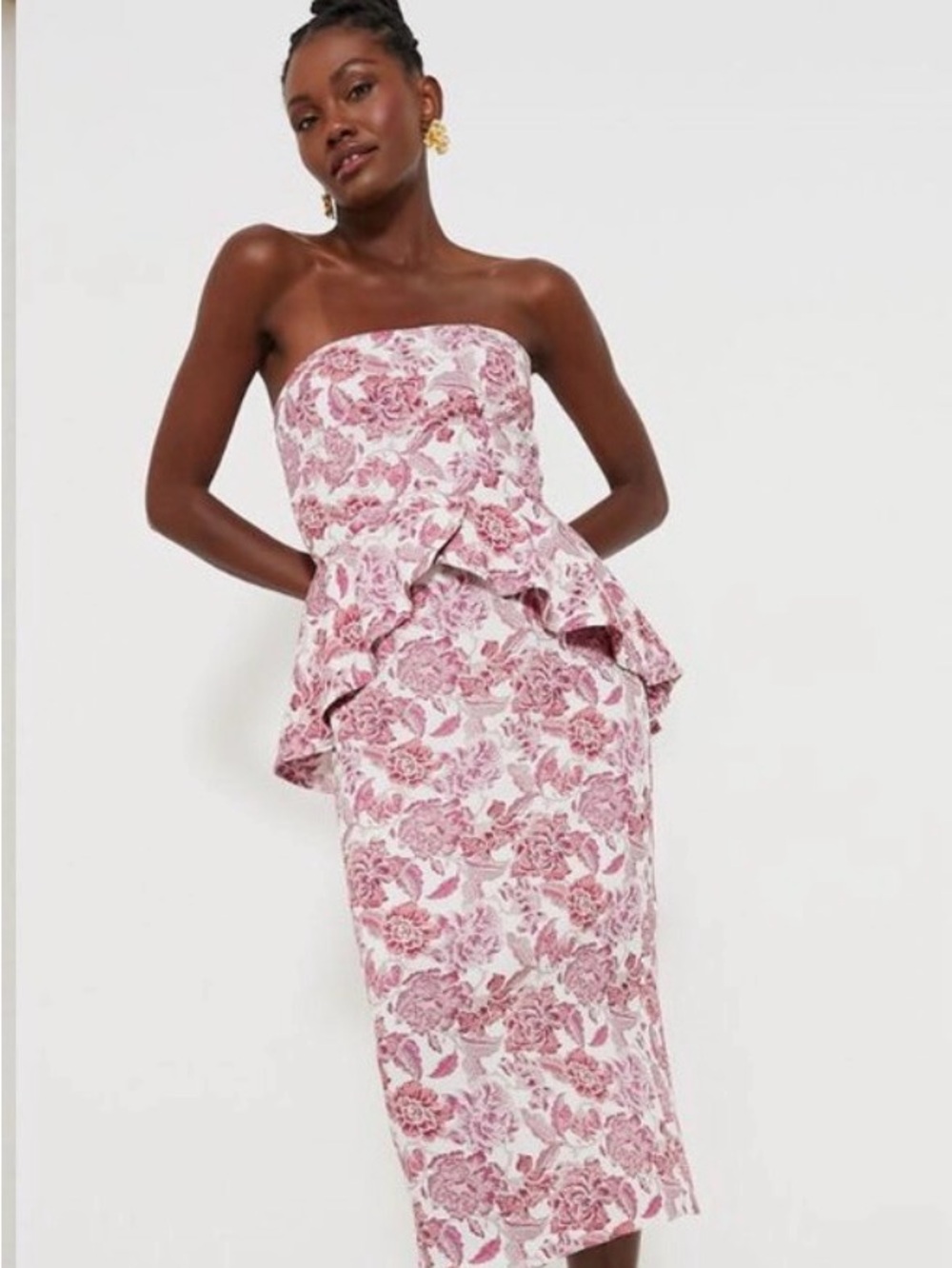 Hyacinth House NEW Rosewood Floral Roxanne Strapless Formal Midi Dress Size XL
